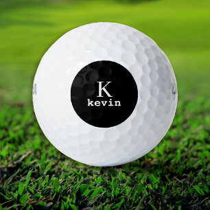 Black monogram initial name personalized golf balls