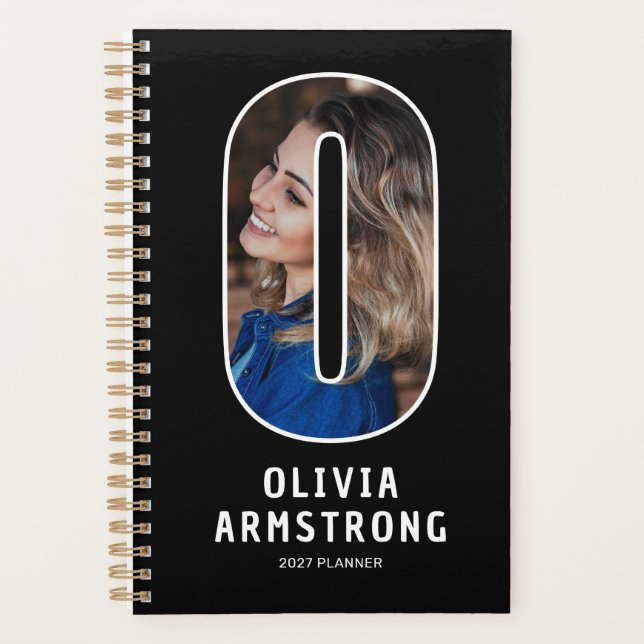 Black Monogram Initial 'O' Photo Planner (Front)