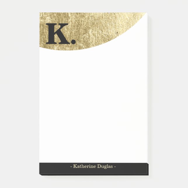  Black Monogram Initial on Gold Foil Luxury Post-it Notes (Front)