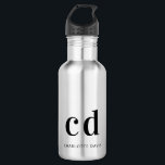 Black monogram initials name modern 532 ml water bottle<br><div class="desc">A transparent background. Black coloured text. Personalize and add your monogram initials and your name. For both him and her.</div>