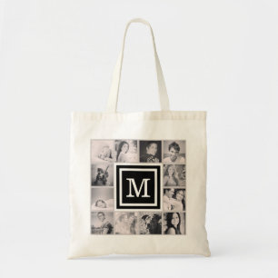 Black Monogram Instagram Photo Collage Tote Bag