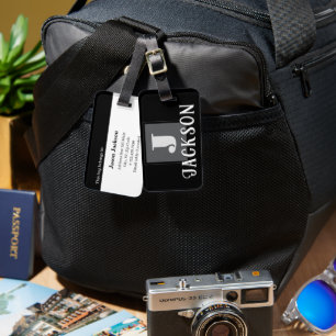 Black Monogram Large Initial Luggage Tag