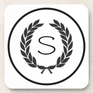 Black Monogram Laurel Wreath Coaster