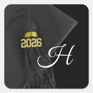 Black Monogram Letter Class of 2018 Graduation Square Sticker