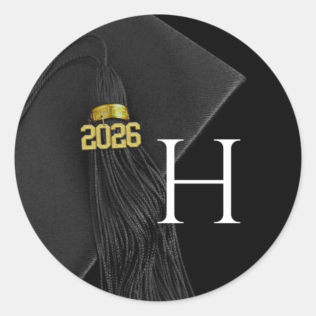 Black Monogram Letter Class of 2025 Graduation Classic Round Sticker (Front)