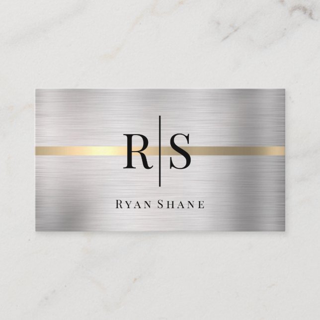 Black Monogram & Name, Brushed Silver & Gold, Vs 2 Business Card (Front)
