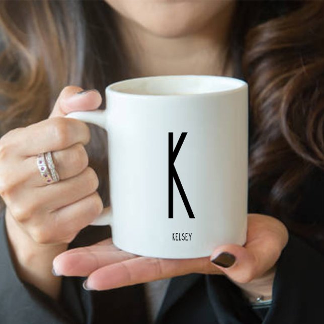 Black Monogram Name Coffee White Mug (Creator Uploaded)