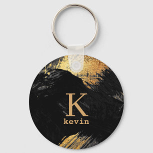 Black monogram name personalized elegant modern keychain