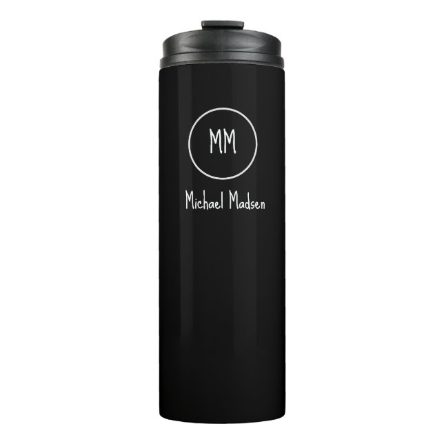 Black, Monogram, Name Thermal Tumbler (Front)