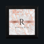Black Monogram & Name, White & Rose Gold Marble Gift Box<br><div class="desc">An elegant design to personalize with black name and large black monogram on rose gold band over white and rose gold marble.</div>