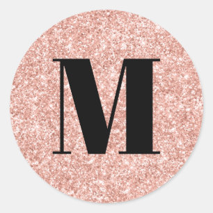 Black Monogram on Faux Rose Gold Glitter Classic Round Sticker