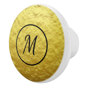Black Monogram on Gold Background Ceramic Knob