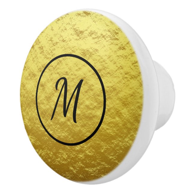 Black Monogram on Gold Background Ceramic Knob (Right)