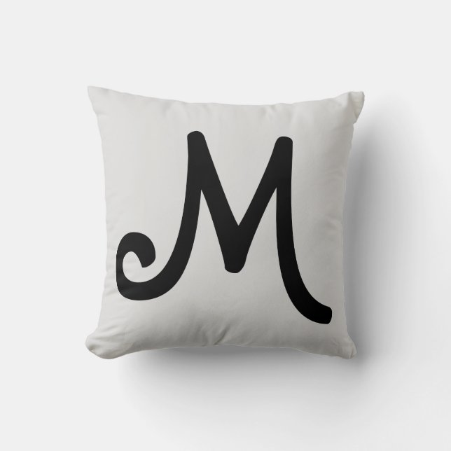 Black Monogram on Silver Grey Throw Pillow (Front)