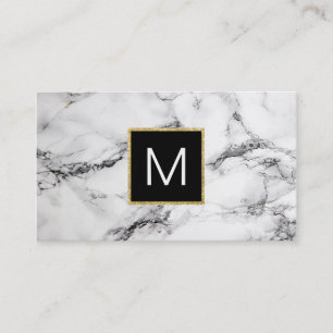 black monogram on white marble business card