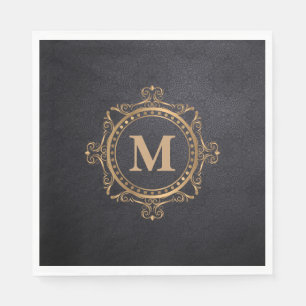 Black monogram ornamental mandala design napkin