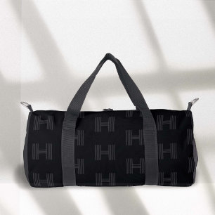 Black Monogram Pattern, Modern Monogrammed Duffel Duffle Bag