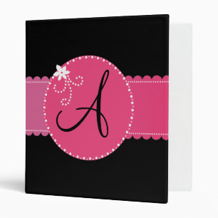 Black monogram pink flower circle and stripe binder