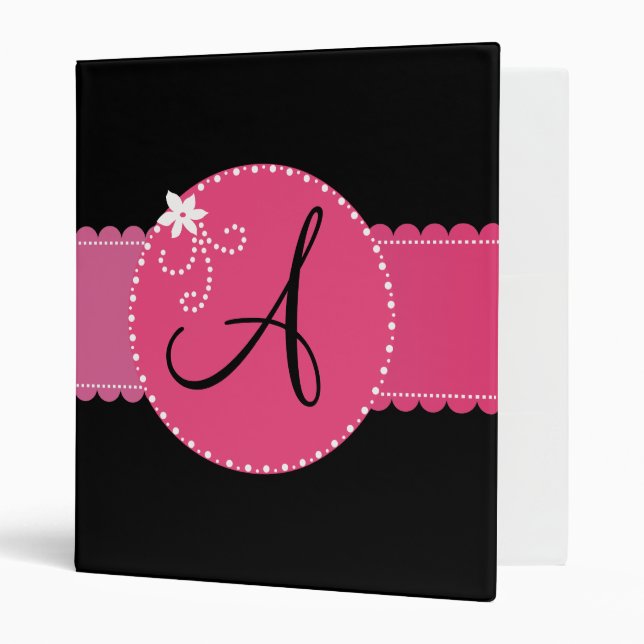 Black monogram pink flower circle and stripe binder (Front/Inside)