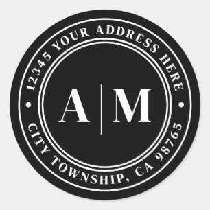 Black Monogram Return Address Classic Round Sticker