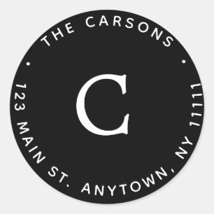 Black Monogram Round Return Address Label
