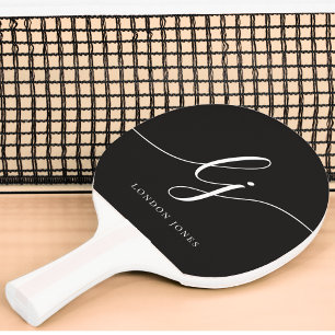 Black Monogram Script Name Modern Monogrammed Ping Pong Paddle