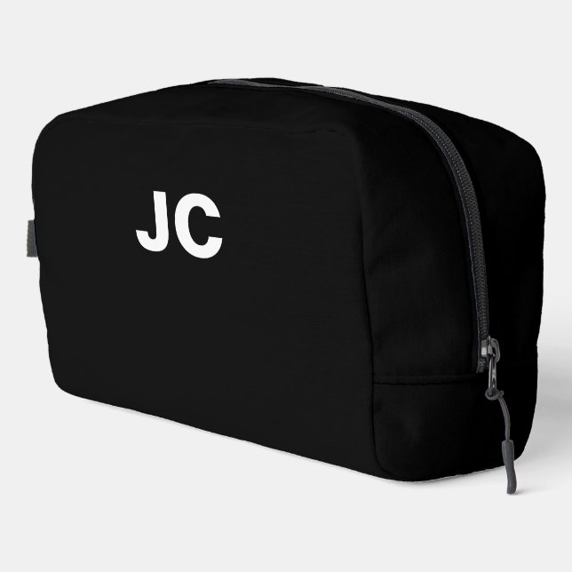 Black Monogram Simple Minimal Modern Travel Dopp Kit (Right Corner)
