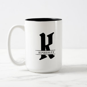 Black Monogram, split letter typography Two-Tone Coffee Mug