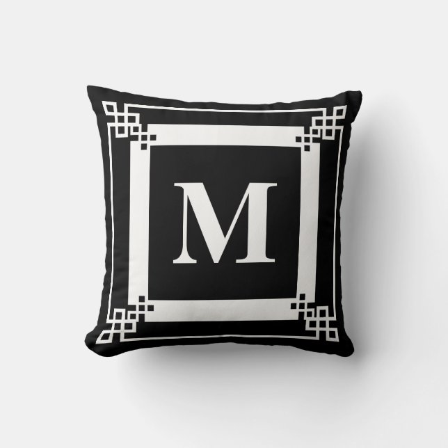 Black Monogram Throw Pillow (Front)