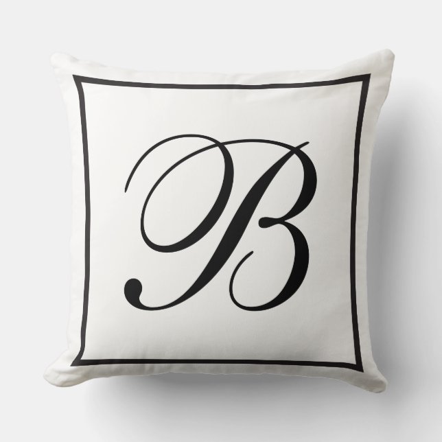 Black Monogram Throw Pillow (Front)