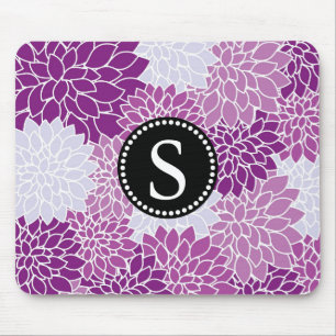 Black Monogram Vintage Elegant Floral Pattern Mouse Pad