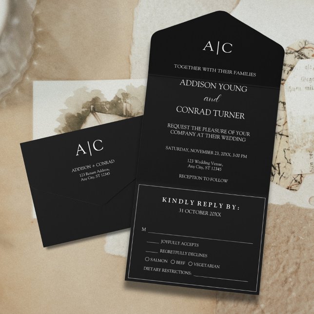 Black Monogram Wedding All In One Invitation (Creator Uploaded)