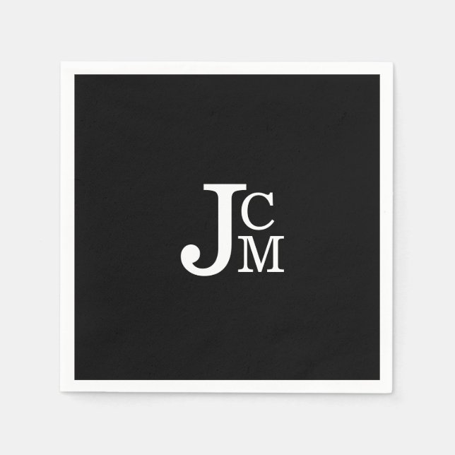 Black Monogram Wedding Cocktail Napkins (Front)