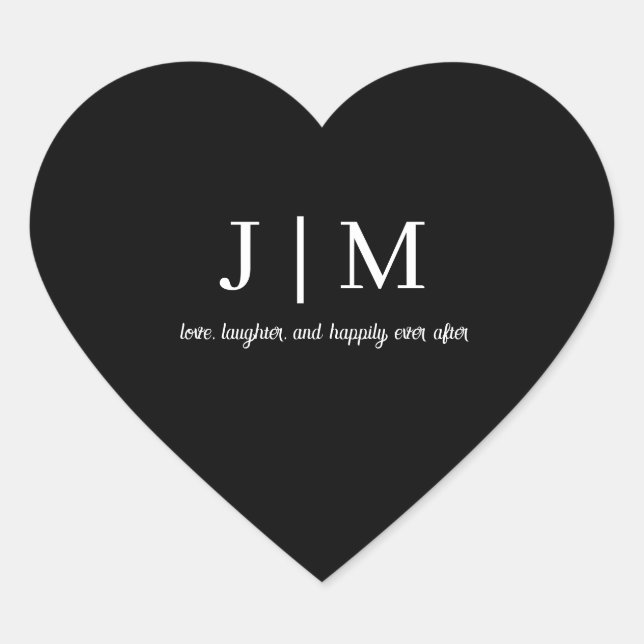 Black Monogram Wedding Favour Heart Sticker  (Front)