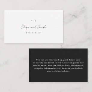 Black Monogram Wedding Guest Detail Enclosure Card