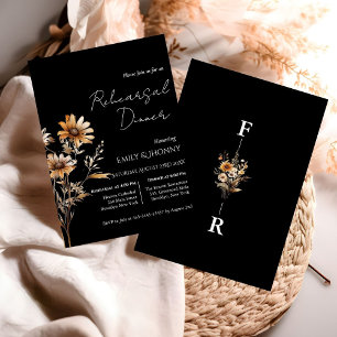 Black Monogram Wildflower Rehearsal Dinner Invitation