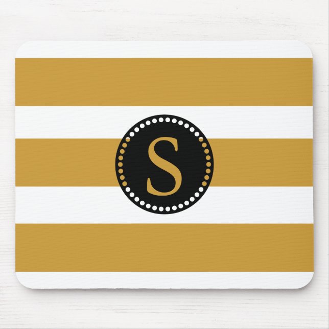 Black Monogram with Gold foil Stripes Mouse Pad (Front)