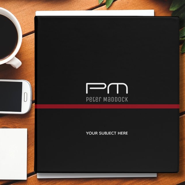 black monogrammed binder with red line (Creator Uploaded)