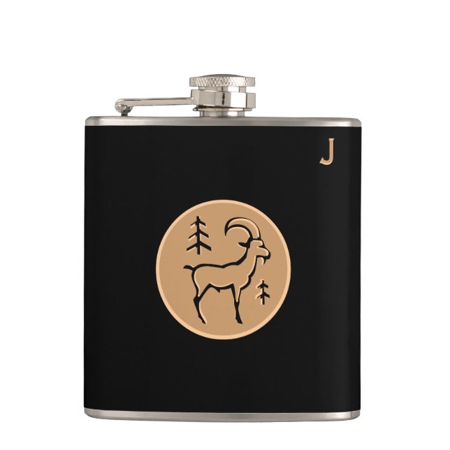 Black Monogrammed Flask - Zodiac - Capricorn (Front)