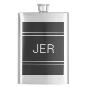 Black Monogrammed Initials Personalized Drink Hip Flask