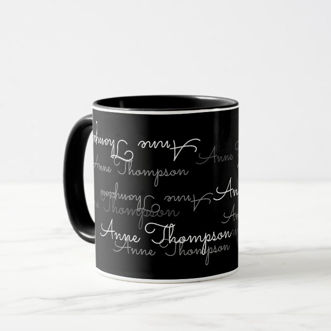black monogrammed  / typography mug (Front Left)