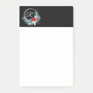 Black Monogrammed Wreath Holiday Post it Notes 4x6