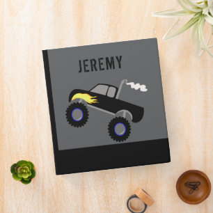 Black Monster Truck Boys School  Binder