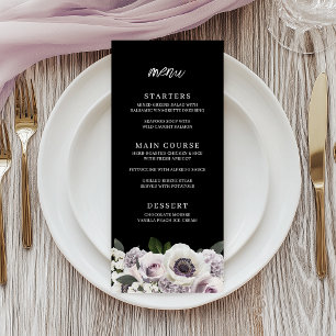 Black Moody Anemone & Purple Floral Bridal Shower Menu