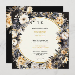 Black Moody Floral QR Code RSVP Faire-part de mari