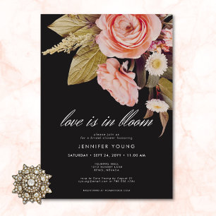 Black Moody Pink Love Is In Bloom Bridal Shower Invitation