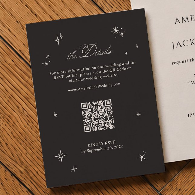 Black Moody Wedding Details Qr Code Enclosure Card (Creator Uploaded)