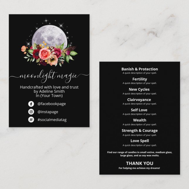 Black Moon And Stars Spell Jar And Kit Business Card (Front/Back)