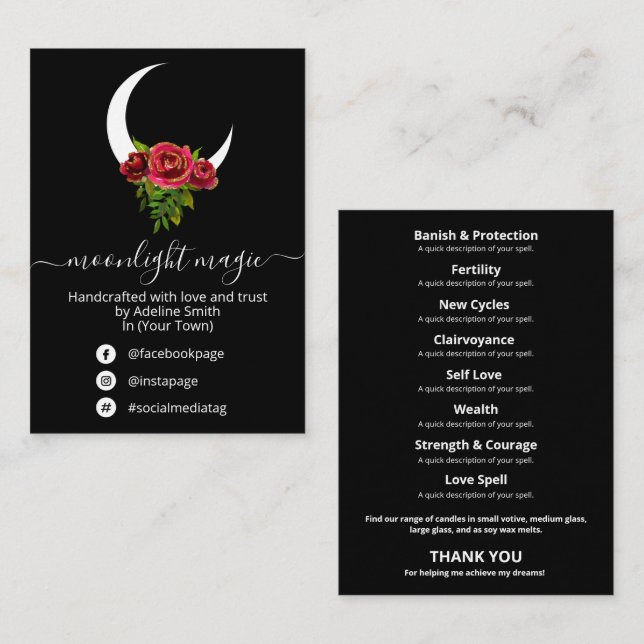 Black Moon Spell Jar And Kit Business Card (Front/Back)