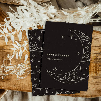 Black Moon & Stars Celestial Wedding Thank You Card